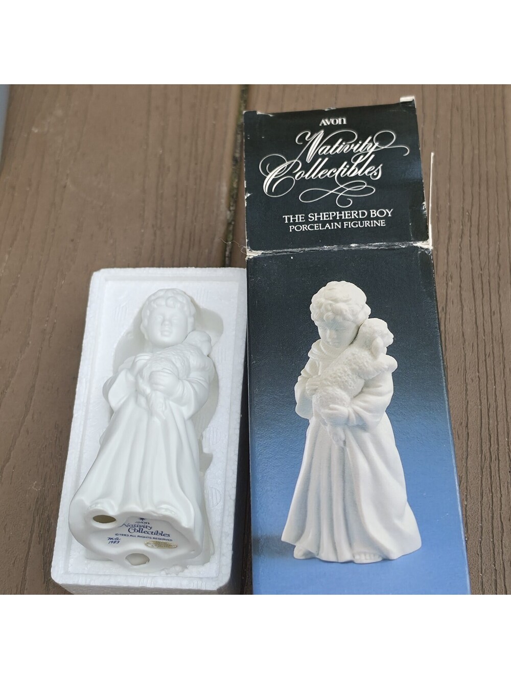 Avon Nativity Collectibles Shepherd Boy White Bisque Porcelain Figurine Box